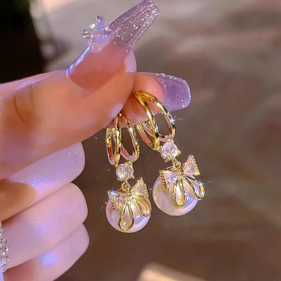 drop gold pearl earrings